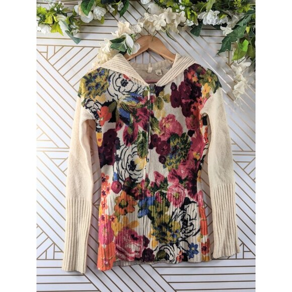 ANTHROPOLOGIE MOTH Women's Multicolor Floral Zip Up Jacket Wool Size XS READ - Picture 1 of 10